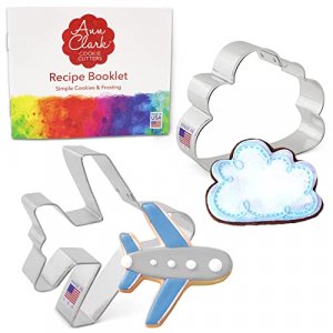 Ann Clark Cookie Cutters 2-Piece Air Travel and Flying Cookie Cutter Set with Recipe Booklet, Airplane and Cloud