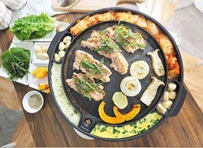 Queen Sense Korean BBQ Samgyeopsal Non-Stick All powerful Stovetop Grill Pan - Drain grease system