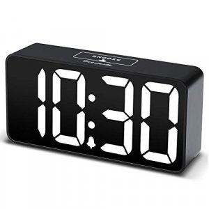 DreamSky Compact Digital Alarm Clock with USB Port for Charging, 0-100% Brightness Dimmer, White Bold Digit Display, 12/24Hr, Snooze, Adjustable Alar