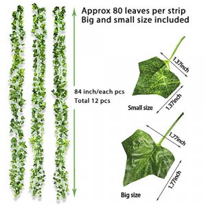 KASZOO 84Ft 12 Pack Artificial Ivy Garland Fake Plants, Vine Hanging Garland with 80 LED String Light, Hanging for Home Kitchen Garden Office Wedding