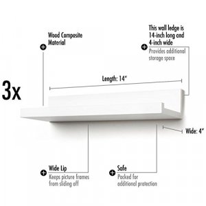 Americanflat 14 Inch Floating Shelves Set of 3 in White Composite Wood - Wall Mounted Storage Shelves for Bedroom, Living Room, Bathroom, Kitchen, Of