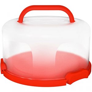 Flixeno Sturdy Red Round Cake Carrier Holder Up to 10 inch Multi Purpose Cover Five Section Serving Tray Keeper for Easily Hold & Transport Cakes Pie