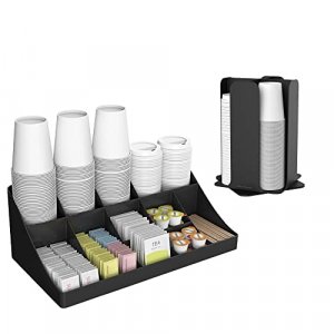 Mind Reader CDCOM-BLK Cup and Lid Organizer and Breakroom and Coffee Condiment Organizer, 15 Compartment, Black