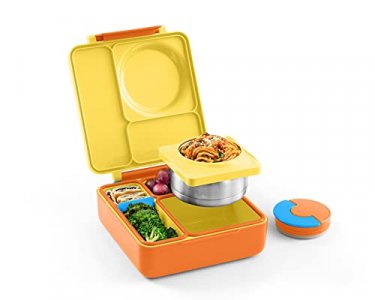 OmieBox Bento Box for Kids - Insulated Bento Lunch Box with Leak Proof Thermos Food Jar - 3 Compartments, Two Temperature Zones - (Sunshine) (Single)