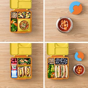 OmieBox Bento Box for Kids - Insulated Bento Lunch Box with Leak Proof Thermos Food Jar - 3 Compartments, Two Temperature Zones - (Sunshine) (Single)