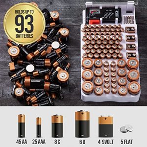 The Battery Organizer and Tester with Cover, Battery Storage Organizer and Case, Holds 93 Batteries of Various Sizes, Includes a Removable Battery Te