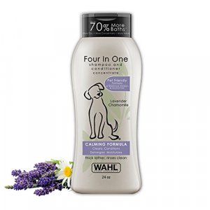 Wahl 4-in-1 Calming Pet Shampoo for Dogs Cleans, Conditions, Detangles, & Moisturizes with Lavender Chamomile - Pet Friendly Formula - 24 Oz - Mo