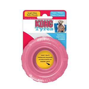 KONG - Puppy Tires - Soft Rubber Chew Toy and Treat Dispenser (Assorted Colors) - for Small Puppies
