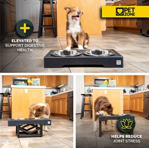 Pet Zone Designer Diner Adjustable Elevated Dog Bowls - Adjusts to 3 Heights, 2.75, 8