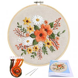 Full Range of Embroidery Starter Kit with Pattern, Kissbuty Stamped Embroidery Kit Including Embroidery Cloth with Pattern, Bamboo Embroidery Hoop, C