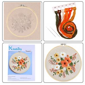 Full Range of Embroidery Starter Kit with Pattern, Kissbuty Stamped Embroidery Kit Including Embroidery Cloth with Pattern, Bamboo Embroidery Hoop, C