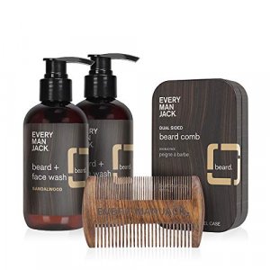 Every Man Jack Beard Wash Set - Sandalwood | 2 count - 6.7 oz beard wash + beard comb | Naturally Derived, Parabens-free, Pthalate-free, Dye-free, an