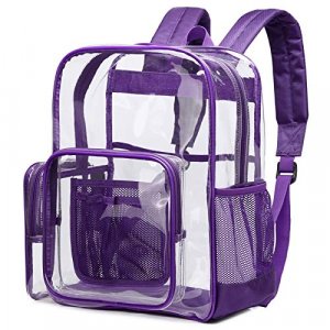 Clear Backpack, Cambond Heavy Duty Transparent Backpacks for Adults Reinforced Straps See-Through Bag for School Work Travel(Purple)