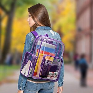 Clear Backpack, Cambond Heavy Duty Transparent Backpacks for Adults Reinforced Straps See-Through Bag for School Work Travel(Purple)