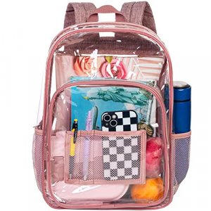 Clear Backpack, Heavy Duty Transparent Bookbag, See Through PVC School Bag - Pink