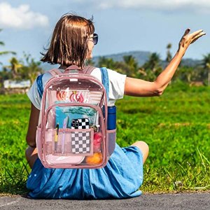 Clear Backpack, Heavy Duty Transparent Bookbag, See Through PVC School Bag - Pink