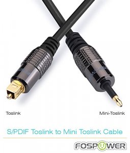 FosPower (3 Feet) 24K Gold Plated Toslink to Mini Toslink Digital Optical S/PDIF Audio Cable with Metal Connectors & Strain-Relief PVC Jacket