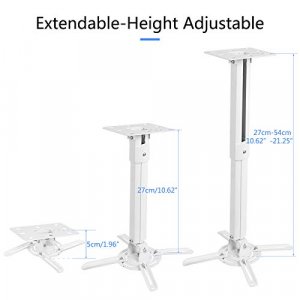suptek White Projector Ceiling Mount Bracket Fits Flat or Sloped Ceiling Height Adjustable with Extendable Length for LCD/DLP Projectors (PR05)