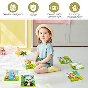 Aitey Wooden Jigsaw Puzzles for Kids Ages 2-5 Toddler Puzzles 9 Pieces Preschool Educational Learning Toys Set Animals Puzzles for 2 3 4 Years Old Bo