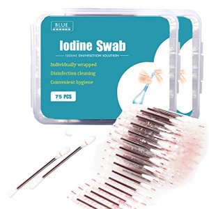 150 Iodine Swabsticks Q Tips Individually Wrapped - First Aid Cotton Swabs for Wound Prevent Cleanning in Nasal Ears Bruise