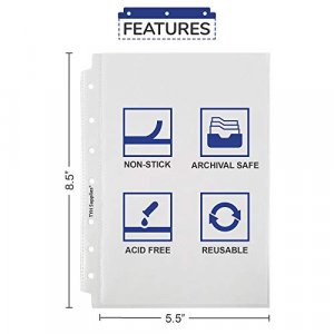 TYH Supplies 50 Pack Clear Sheet Protectors for 3 Ring Binder | 5.5 x 8.5 Inch | Glossy Standard 7 Hole Plastic Page Protectors for Home, Office, and