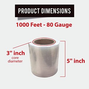 PofA Mini Stretch Film Roll - Clear, 5 Inch x 1000 Feet x 80 Gauge (20 Micron), 2 Rolls with Plastic Handle Dispenser, Industrial Heavy Duty Shrink W
