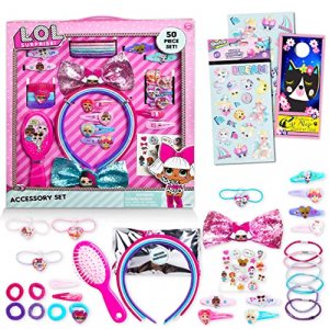 LOL Surprise 50 Pc Hair Accessory Bundle ~ LOL Surprise Hair Kit with LOL Hair Clips, Headbands, Hair Brush, Hair Bow, Stickers and More! (LOL Access