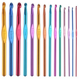 BCMRUN 14 pcs Multicolor Aluminum Crochet Hooks Knitting Needles Craft Yarn 2-10mm 