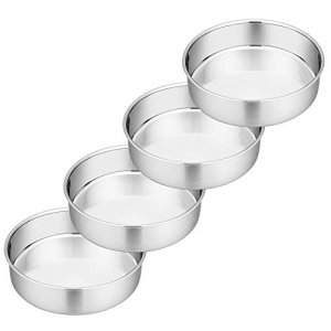 P&P Chef 6 Inch Cake Pans Set Of 4, Round Baking Pan, Stainless Steel Birthday Wedding Metal Layer Cake Pans, Non Toxic & Healthy, Mirror Polished & 