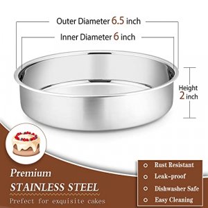 P&P Chef 6 Inch Cake Pans Set Of 4, Round Baking Pan, Stainless Steel Birthday Wedding Metal Layer Cake Pans, Non Toxic & Healthy, Mirror Polished & 