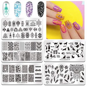 Biutee 5pcs Nail Stamping Plates + 1 Stamper + 1 Scraper Lace Flower Animal