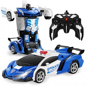 FIGROL Transform RC Car Robot, Remote Control Car Independent 2.4G Robot Deformation Car Toy with One Button Transformation & 360 Speed Drifting 1:18