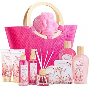 Spa Gift Baskets for Women, Bath Gifts for Women -11pcs Cherry Blossom Spa Gift Sets with Shower Gel, Body Lotion, Reed Diffuser, Relaxing Gift Baske