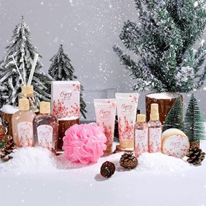 Spa Gift Baskets for Women, Bath Gifts for Women -11pcs Cherry Blossom Spa Gift Sets with Shower Gel, Body Lotion, Reed Diffuser, Relaxing Gift Baske