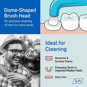 TEPE Compact Tuft Toothbrush, Tufted Brush End Orthodontic Toothbrush for Braces, Dental Implants, Denture Brush, Small Head Toothbrush, 1 Pk