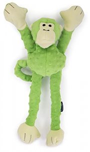 goDog Crazy Tugs Monkey Squeaky Plush Tug Dog Toy, Chew Guard Technology - Green Large
