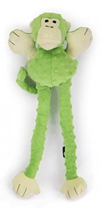 goDog Crazy Tugs Monkey Squeaky Plush Tug Dog Toy, Chew Guard Technology - Green Large