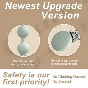 Cuddle Campus Silicone Pacifier Clip Holder with One Piece Design, Pack of 2 Soft Flexible Binky Clips with Texture for Baby Boy and Girl(Sage+Butter