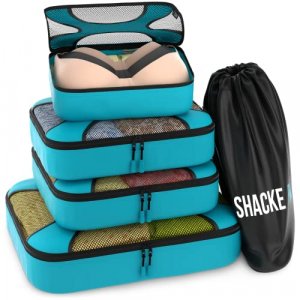 Shacke Pak - 5 Set Packing Cubes - Travel Organizers with Laundry Bag (Aqua Teal)