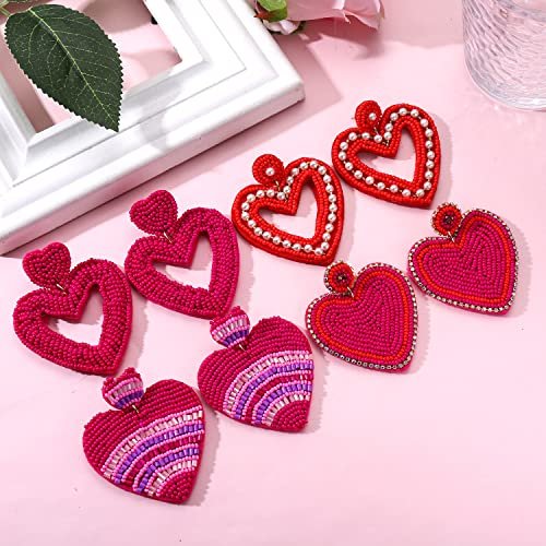 Heart Shaped Valentines Day Beaded Earrings