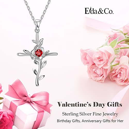  Birthstone Necklaces for Women Trendy, 925 Sterling Silver Rose  Flower Heart Pendant Created Garnet Necklace, January Birthstone Necklace
