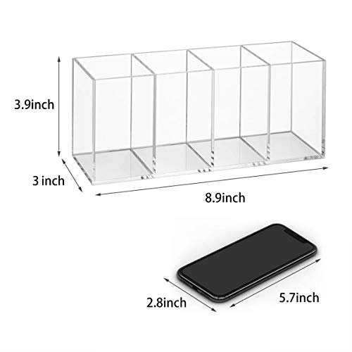 NIUBEE Acrylic Pen Holder 4 Compartments, Clear Pencil Organizer Cup for  Countertop Desk Accessory Storage