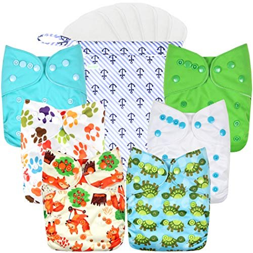 [Neutral 5 Pack] Snappi Cloth Diaper Clips | replaces Diaper Pins | Use with Cloth Prefolds and Cloth Flatfolds