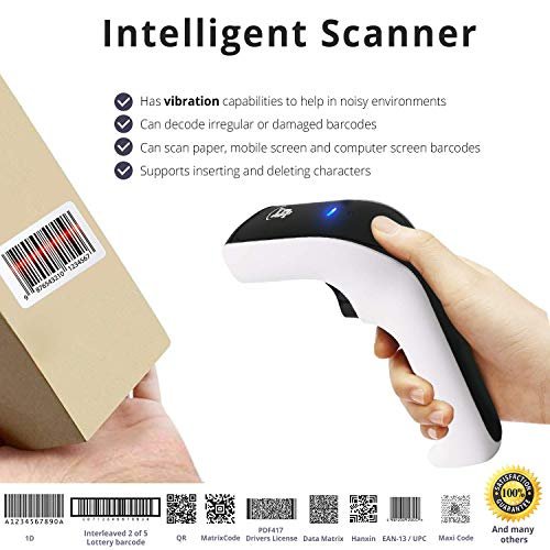 Inateck Barcode Scanner, Wireless Scanner, 2.4 GHz Adapter, 2600mAh  Battery, 60M Range, Automatic Scanning, P6