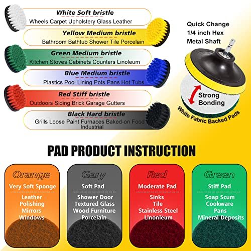  Shieldpro 30 Piece Drill Brush Attachment Set, All Purpose  Power Clean Scrubber Brush, Scrub Pads & Sponge