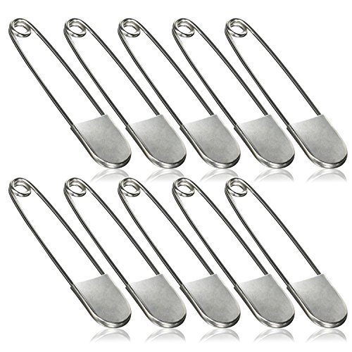  Set of 10 Giant Safety Pins, Tool Gadget Large Stainless Steel  Safety Pins for Heavy Duty Laundry