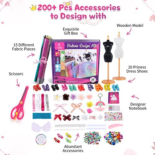 Lorfancy 500+ Fashion Designer Kits for Girls - Create Your Own Fashion  Style with Sketchbook, Fabric, Tools, and Accessories - Perfect Gift for  Kids