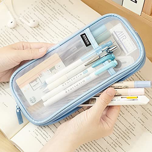 Transparent Mesh Zip Pencil Case, Zipper Pouch, Cosmetic Bag, Makeup Bag,  School Supplies 