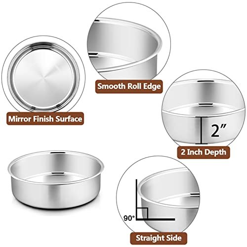 4 inch Cake Pan, 4pcs Layer Baking Round Cake Pans Set Stainless Steel, for Baking Steaming Serving, Healthy & Sturdy, Mirror Finish & Dishwasher Safe