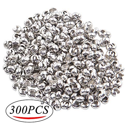 Aylifu 300 Pieces Crimp Beads Covers Half Round Open Tube Beads Gold for  Jewellery Making Bead Chain Positioning,3mm